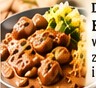 Bitki wieprzowe w sosie pieczarkowym, z kaszą bulgur i surówką